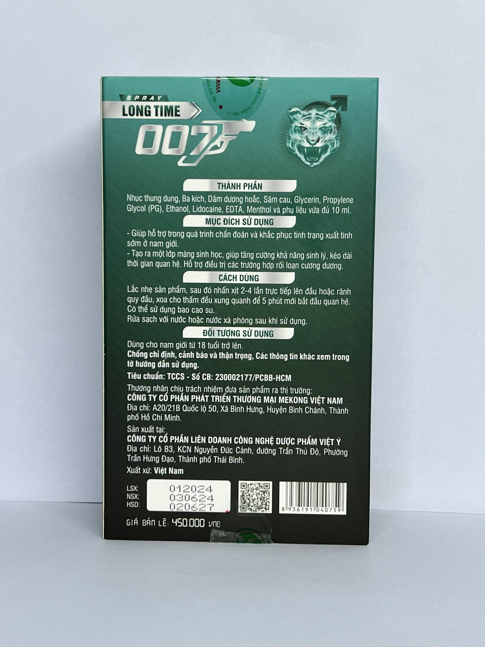 Xịt lạnh Kéo dài thời gian spray long time 007 việt ý (hộp 1 chai x 10ml)-3