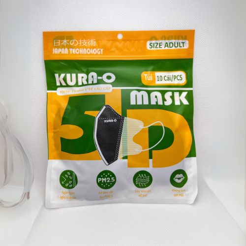 Khẩu trang 5D Kura O Mask Đen Thảo Nguyên (Bịch/10 gói /10 cái) bảo vệ hô hấp-1