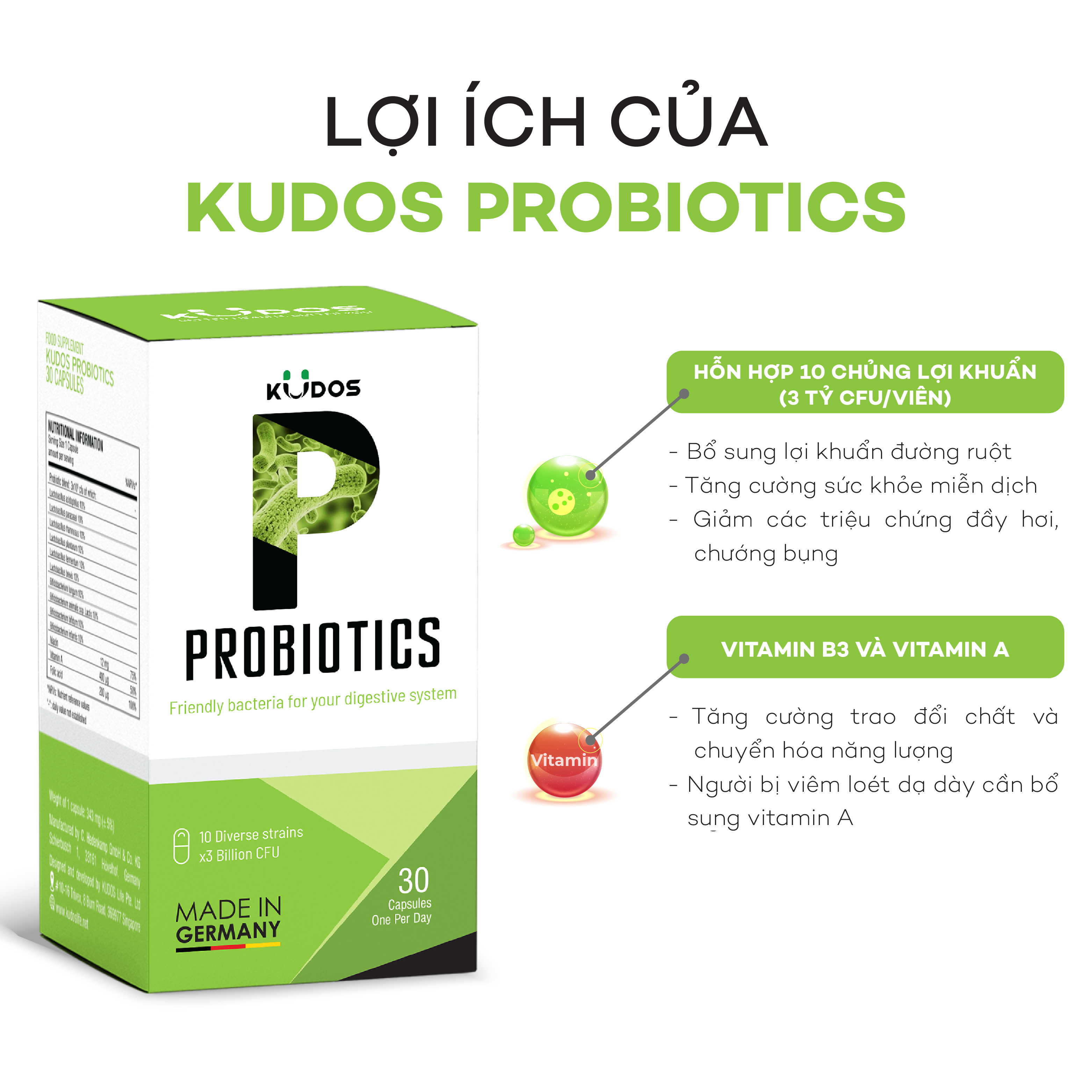 Viên uống Hỗ Trợ Bổ Sung Lợi Khuẩn Tiêu Hóa Kudos Probiotics Hedenkamp (l/30v)-2